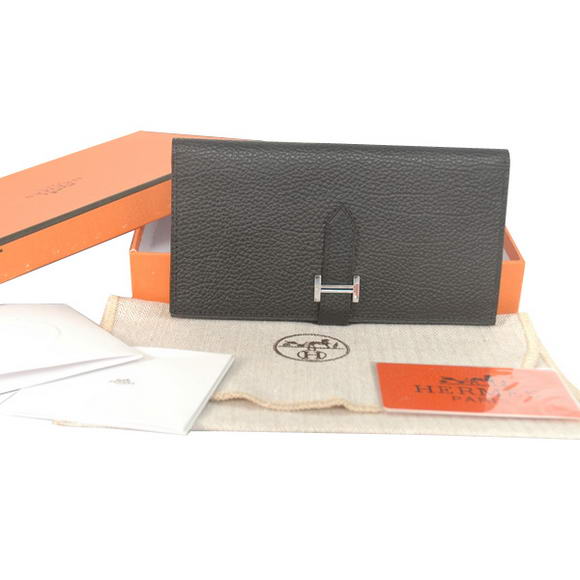 1:1 Quality Hermes Bearn Japonaise Smooth Leather Bi-Fold Wallets H208 Black Replica